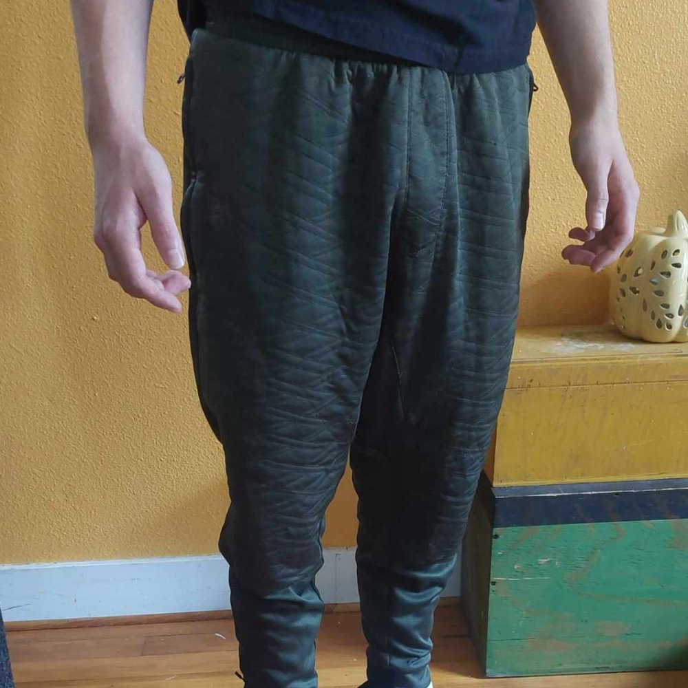 Green Men's Adidas Joggers with quilted design on leg